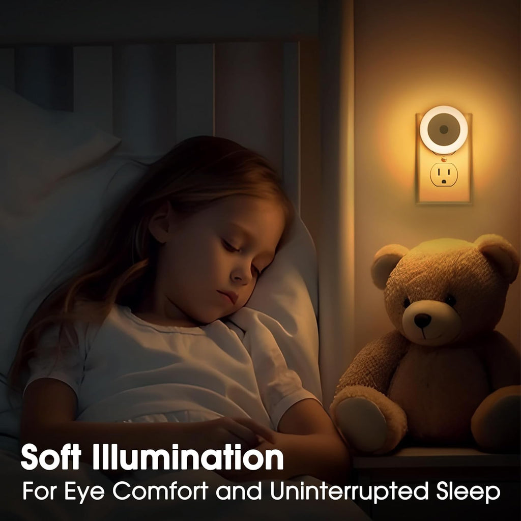 Illuminate Your Nights with Our LED Baby Night Lights - 4 Pack of Plug-in Warm White Nightlights with Light Sensors for Kids' Rooms, Bathrooms, and Hallways
