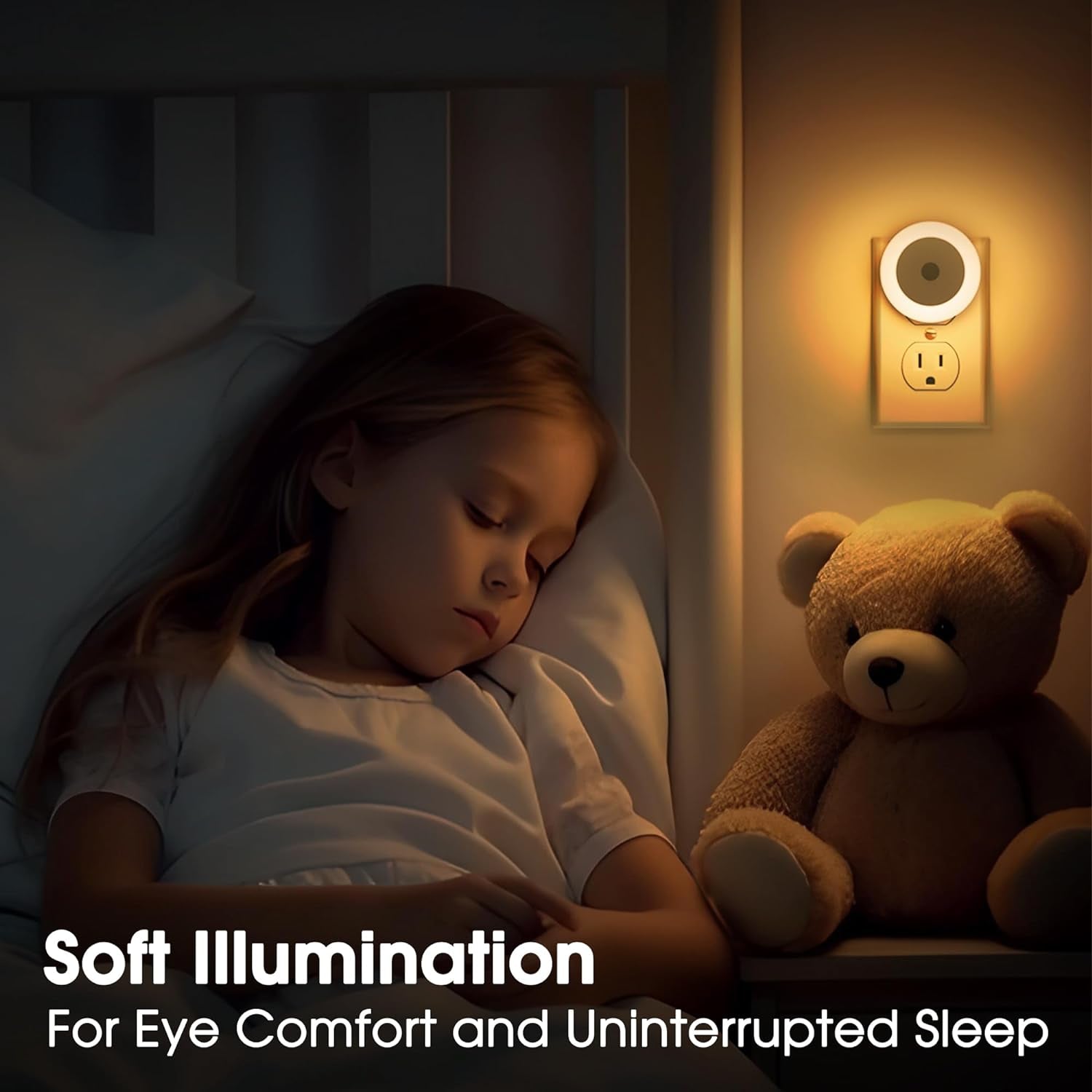 Illuminate Your Nights with Our LED Baby Night Lights - 4 Pack of Plug-in Warm White Nightlights with Light Sensors for Kids' Rooms, Bathrooms, and Hallways