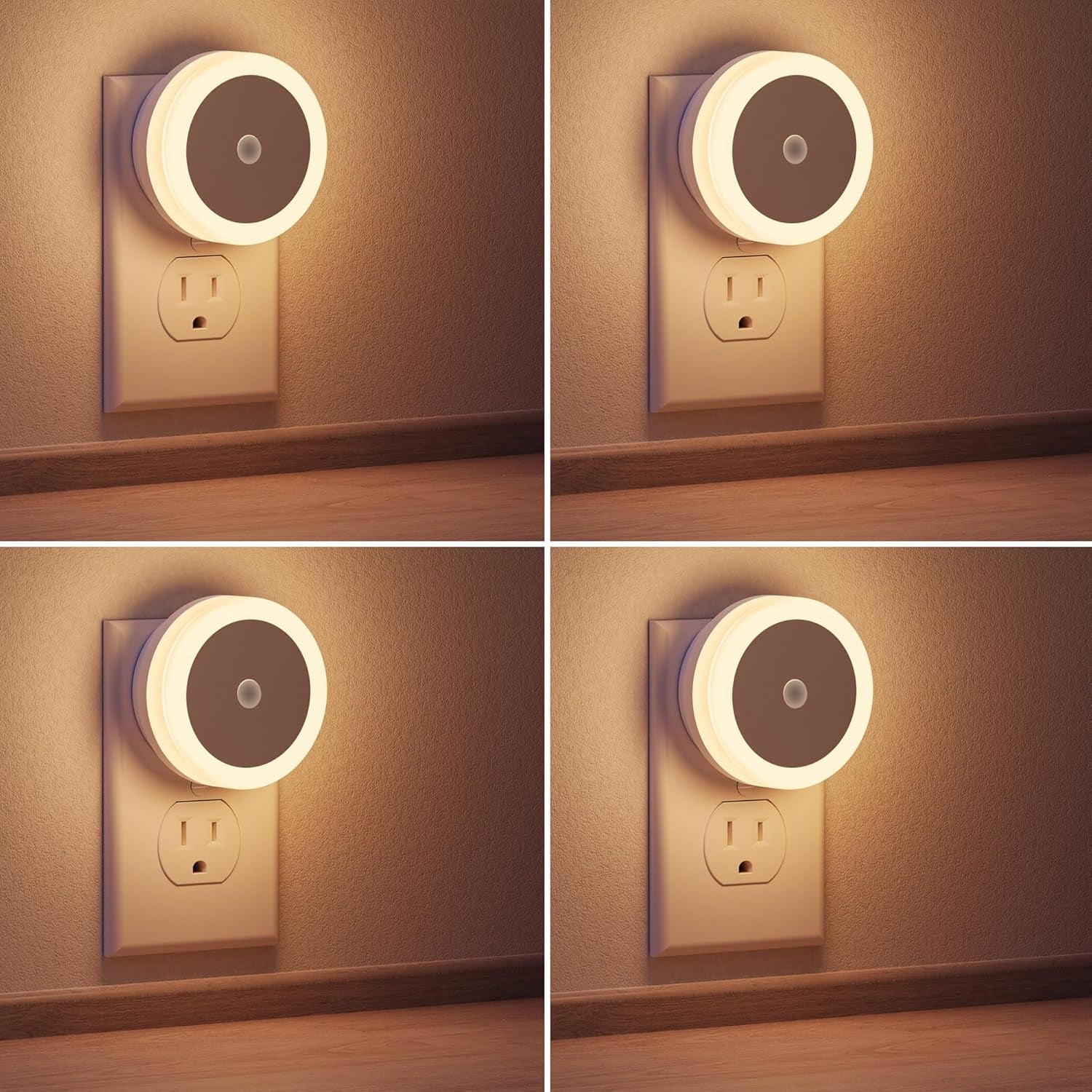 Illuminate Your Nights with Our LED Baby Night Lights - 4 Pack of Plug-in Warm White Nightlights with Light Sensors for Kids' Rooms, Bathrooms, and Hallways